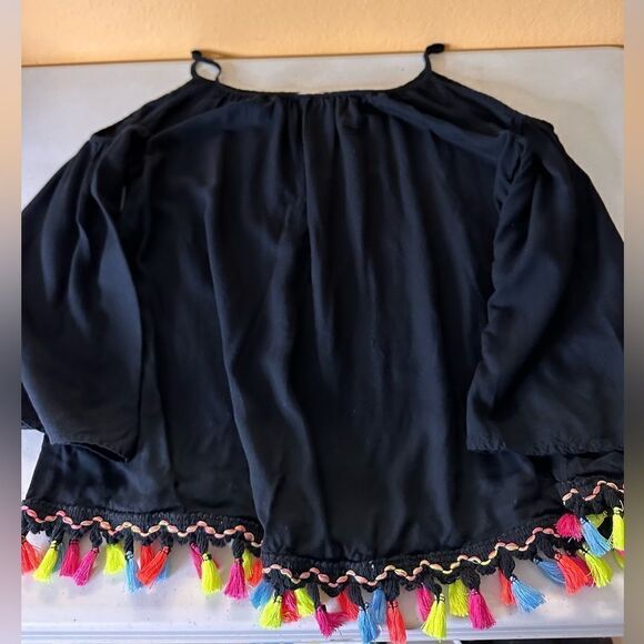 Charming Charlie black off the shoulder top with colorful tassels - Picture 6 of 9